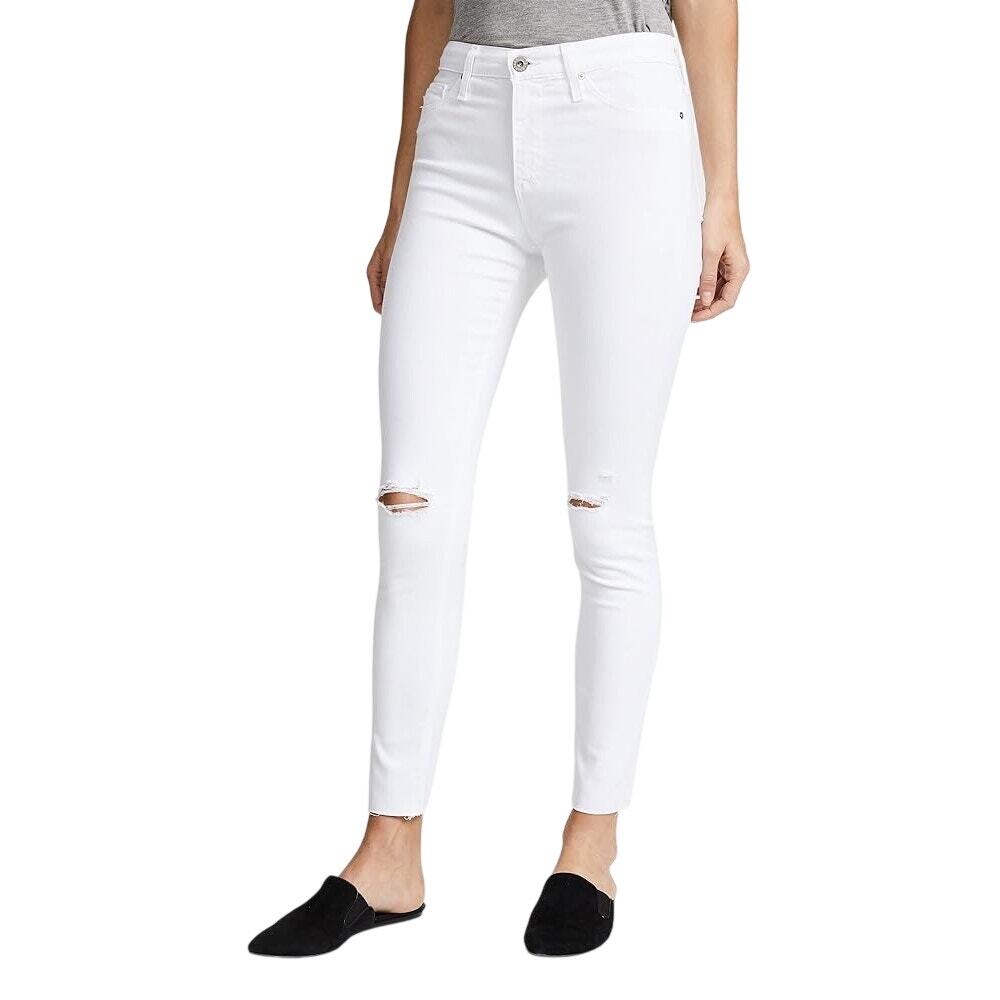 AG Adriano Goldschmied (30) White Farrah High Rise Skinny Ankle Jeans Distressed